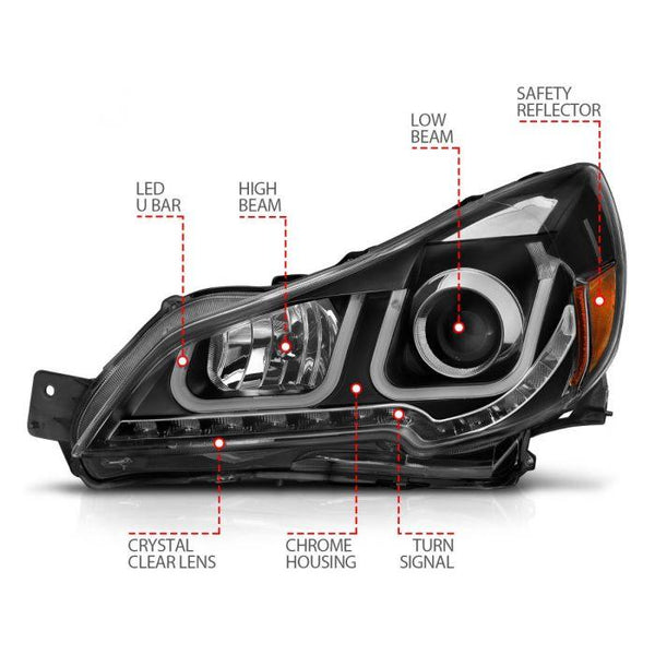 ANZO 2010 - 2014 Subaru Outback / Legacy Projector Headlights w/ U-Bar Black ( Halogen Models ) - GUMOTORSPORT