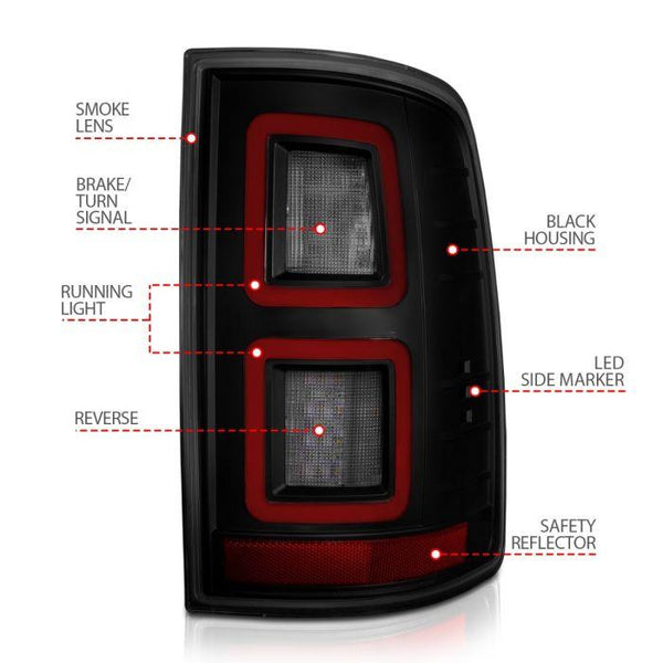 ANZO LED Smoke 2009 - 2018 Dodge Ram 1500/2500/3500 LED Taillights Smoke - GUMOTORSPORT