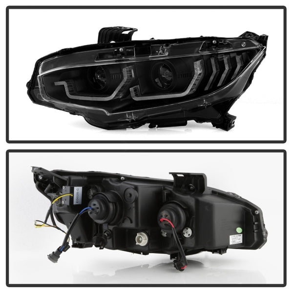 Spyder Honda Civic 2016 - 2020 2DR/4DR/Hatchback Projector Headlights - Black With Greeting Light PRO-YD-HC16SI-SEQGR-BK