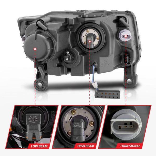 ANZO 2014 - 2015 Jeep Grand Cherokee Projector Headlights w/ Plank Style Design Black ( Halogen only ) - GUMOTORSPORT