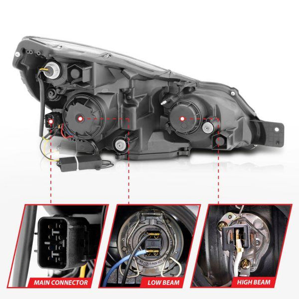 ANZO 2010 - 2014 Subaru Outback / Legacy Projector Headlights w/ U-Bar Black ( Halogen Models ) - GUMOTORSPORT