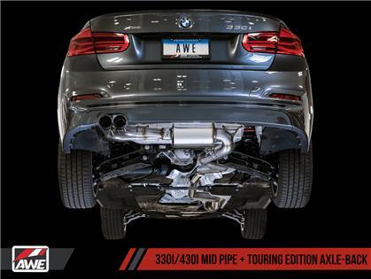 AWE Tuning BMW F3X 28i / 30i Touring Edition Axle-Back Exhaust Single Side - 80mm Black Tips - GUMOTORSPORT