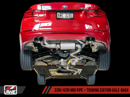 AWE Tuning BMW F3X N20/N26 328i/428i Touring Edition Exhaust Quad Outlet - 80mm Chrome Silver Tips - GUMOTORSPORT
