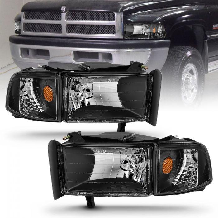 ANZO 1994 - 2001 Dodge Ram 1500 / 1994 - 2002 Ram 2500/3500 / 1994 -1998 Ram Sport Crystal Headlights Black - GUMOTORSPORT