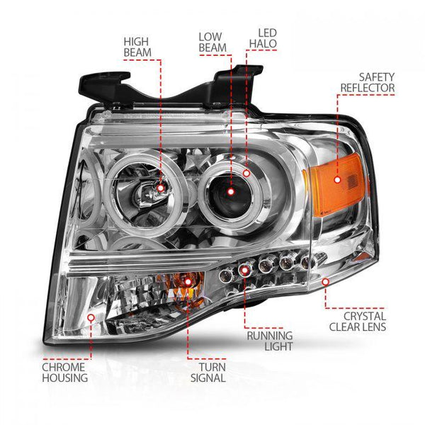 ANZO 2007-2014 Ford Expedition Projector Headlights Chrome - GUMOTORSPORT