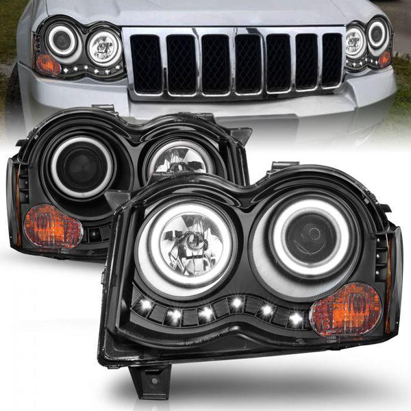 ANZO 2008-2010 Jeep Grand Cherokee Projector Headlights w/ Halo Black (CCFL) - GUMOTORSPORT