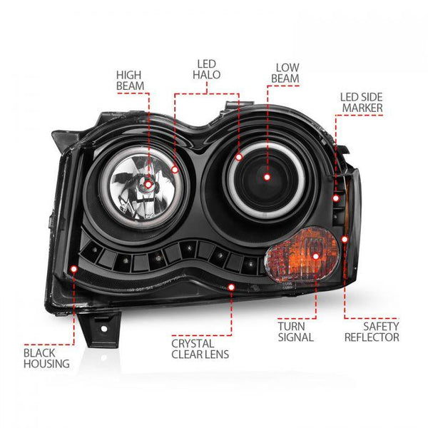 ANZO 2008-2010 Jeep Grand Cherokee Projector Headlights w/ Halo Black (CCFL) - GUMOTORSPORT