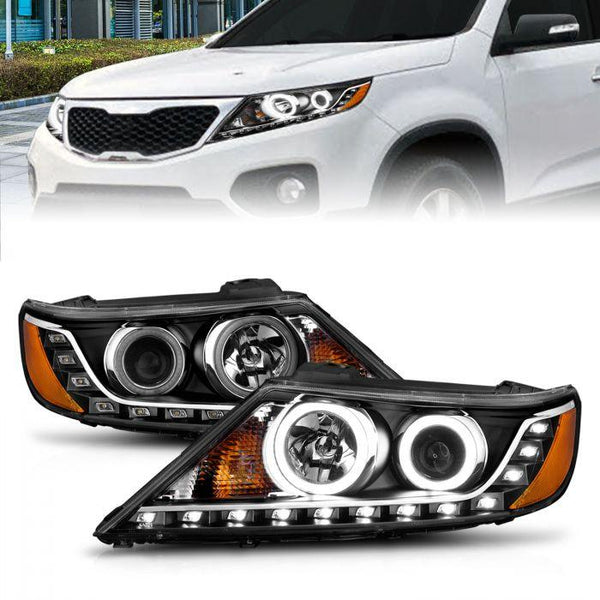 ANZO 2011 - 2013 Kia Sorento Projector Headlights w/ Halo Black (CCFL) - GUMOTORSPORT