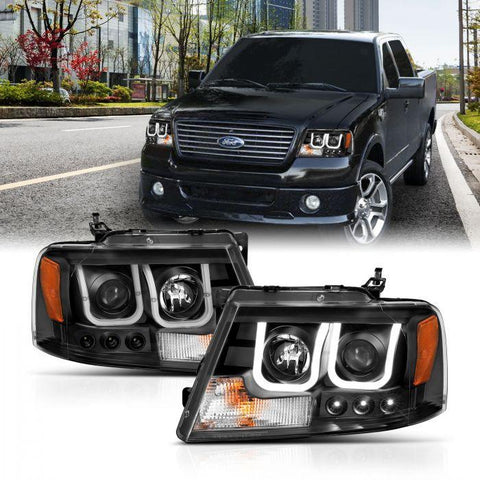 ANZO 2004-2008 Ford F-150 Projector Headlights w/ U-Bar Black - GUMOTORSPORT