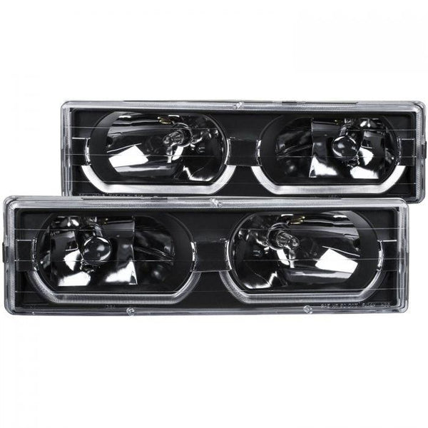 ANZO 1988-1998 Chevrolet C1500 Crystal Headlights Black w/ Low - Brow - GUMOTORSPORT
