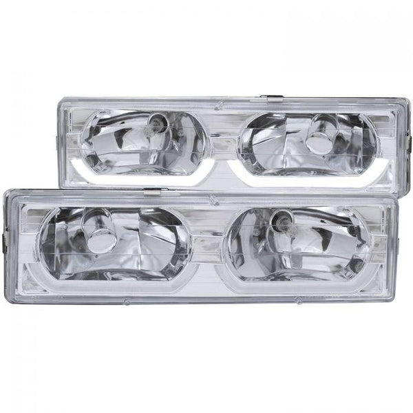 ANZO 1988-1998 Chevrolet C1500 Crystal Headlights Chrome w/ Low - Brow - GUMOTORSPORT