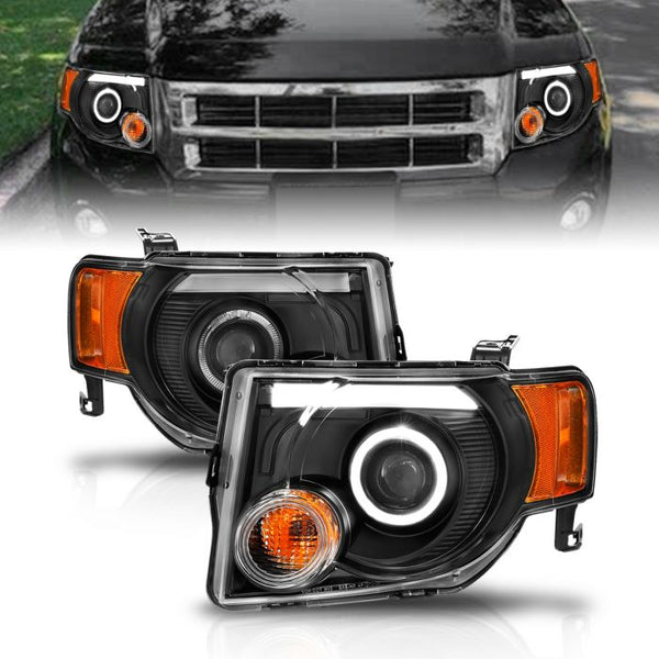 ANZO 2008 - 2012 Ford Escape Projector Headlights w/ Halo Black