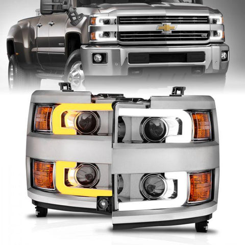 ANZO Projector Headlights 2015 - 2019  Chevrolet Silverado 2500HD / 3500HD Chrome w/ Chrome Rim - GUMOTORSPORT