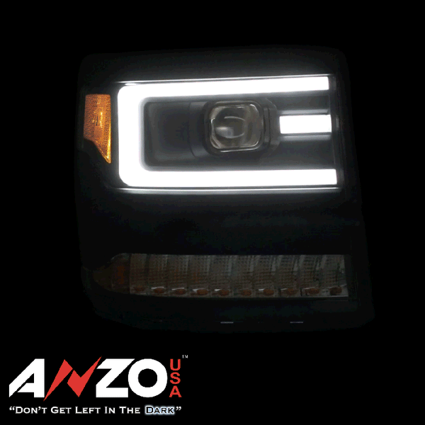 ANZO 2016 - 2018 Chevy Silverado 1500 Projector Headlights Plank Style Black w/Amber/Sequential Turn Signal - GUMOTORSPORT