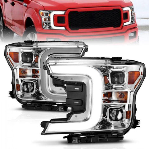 ANZO 2018 - 2020 Ford F-150 Projector Headlights w/Plank Style Switchback Chrome w/Amber - GUMOTORSPORT