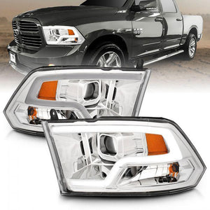 ANZO 2009 - 2018 Dodge Ram 1500 / 2010 - 2018 Ram 2500 / 3500 Plank Style Projector Headlights Chrome w/ Halo - GUMOTORSPORT