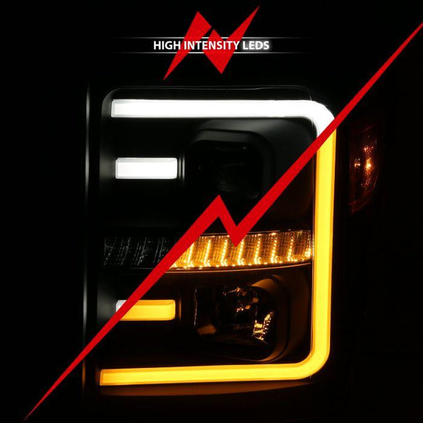 ANZO 2011 - 2016 Ford F250 Projector Headlights w/ Plank Style Switchback Black w/ Amber - GUMOTORSPORT