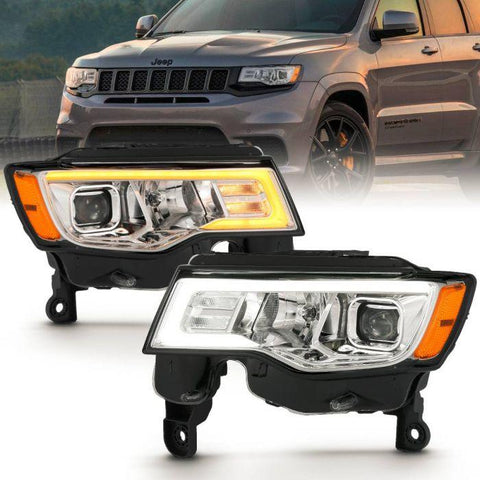 ANZO 2017 - 2022 Jeep Grand Cherokee Projector Headlights w/ Plank Style Switchback - Chrome w/ Amber - GUMOTORSPORT