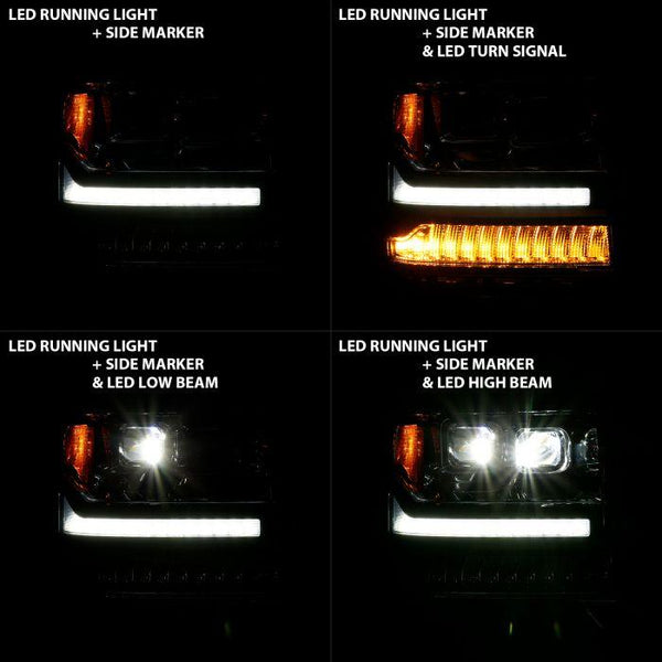 ANZO 2016 - 2018 Chevrolet Silverado 1500 LED Projector Headlights w/Plank Style Switchback Chrome w/Amber - GUMOTORSPORT