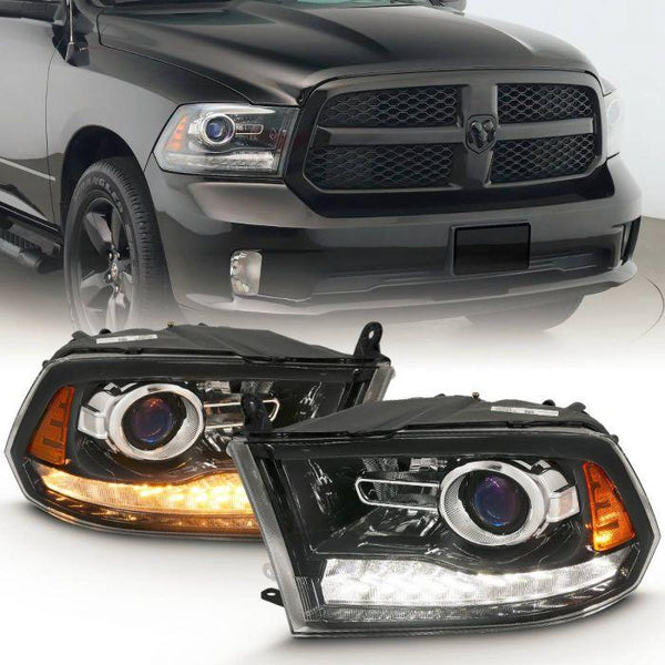 ANZO 2009-2018 Dodge Ram 1500 Projector Plank Style Switchback H.L Halo Black Amber (OE Style) - GUMOTORSPORT