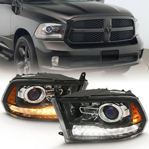 ANZO 2009-2018 Dodge Ram 1500 Projector Plank Style Switchback H.L Halo Black Amber (OE Style) - GUMOTORSPORT