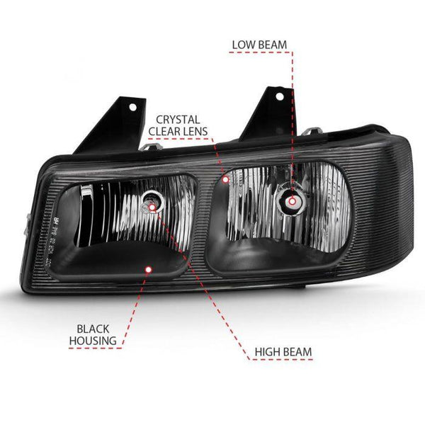 ANZO 2003-2017 Chevy Express Crystal Headlight Black - GUMOTORSPORT