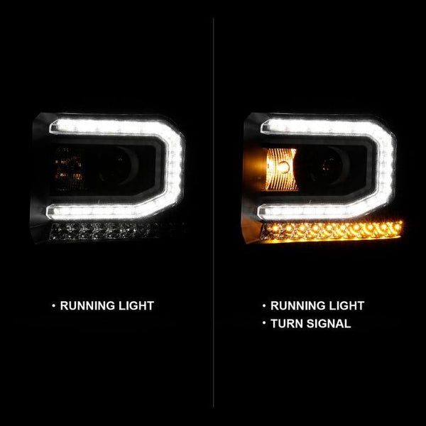 ANZO 2016-2019 Gmc Sierra 1500 Projector Headlight Plank Style Black w/ Sequential Amber Signal - GUMOTORSPORT