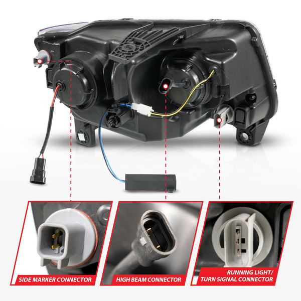 ANZO 2011 - 2013 Jeep Grand Cherokee (Factory Halogen Only) Projector Headlights w/Light Bar Swchbk Chrome