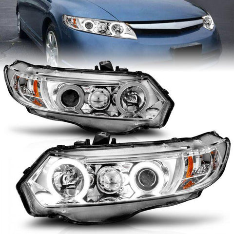 ANZO 2006 - 2011 Honda Civic 2 Door Projector Headlights w/ Halo Chrome (CCFL) - GUMOTORSPORT