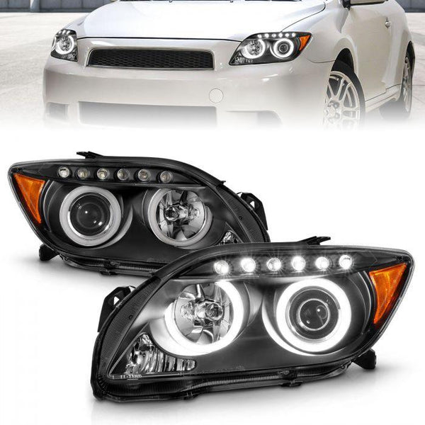 ANZO 2005 - 2010 Scion Tc Projector Headlights w/ Halo Black (CCFL) - GUMOTORSPORT