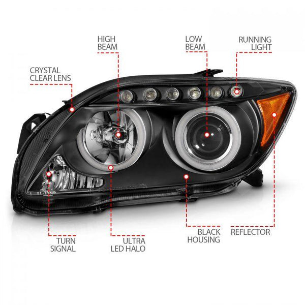 ANZO 2005 - 2010 Scion Tc Projector Headlights w/ Halo Black (CCFL) - GUMOTORSPORT