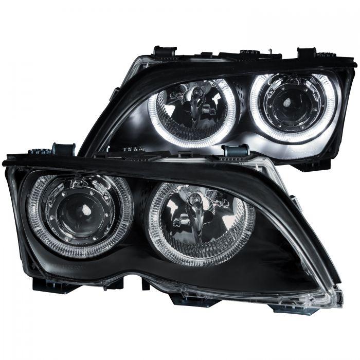 ANZO 2002-2005 BMW 3 Series E46 4 Door Projector Headlights w/ Halo Black - GUMOTORSPORT