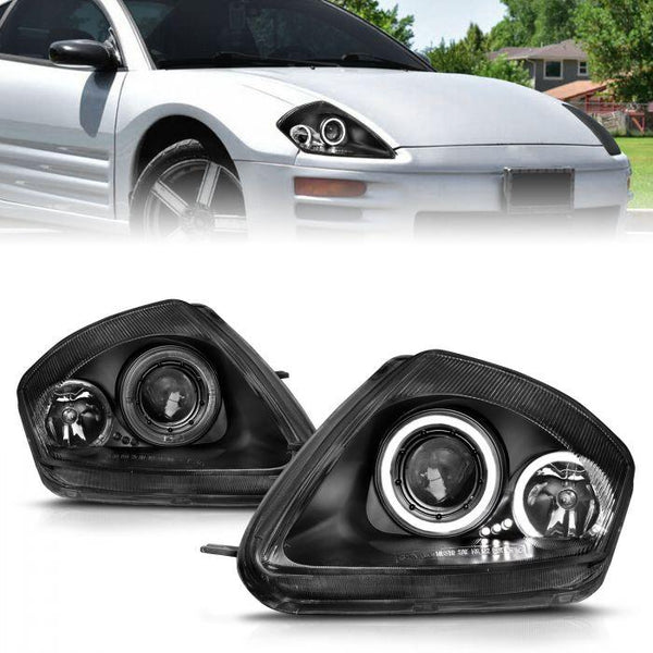 ANZO 2000-2005 Mitsubishi Eclipse Projector Headlights w/ Halo Black - GUMOTORSPORT