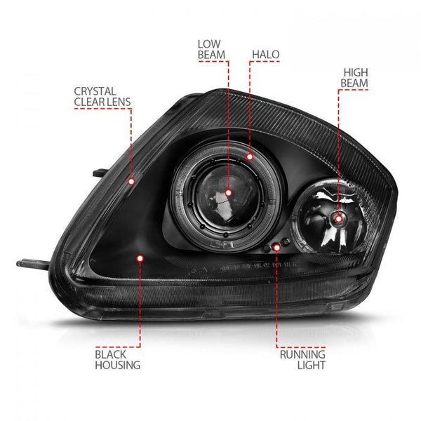 ANZO 2000-2005 Mitsubishi Eclipse Projector Headlights w/ Halo Black - GUMOTORSPORT