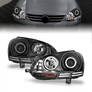 ANZO 2006-2009 Volkswagen Rabbit Projector Headlights w/ Halo Black (CCFL) - GUMOTORSPORT