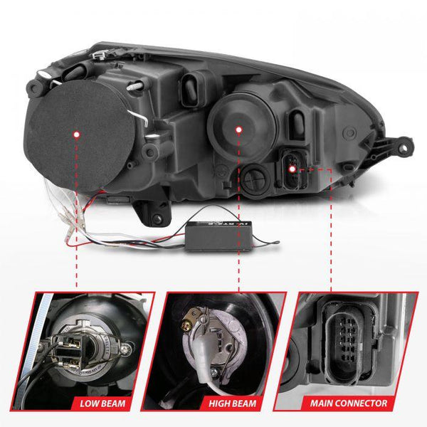 ANZO 2006-2009 Volkswagen Rabbit Projector Headlights w/ Halo Black (CCFL) - GUMOTORSPORT