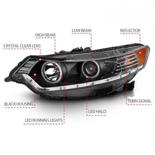 ANZO 2009-2012 Acura Tsx Projector Headlights w/ Halo Black (CCFL) (HID Compatible) - GUMOTORSPORT