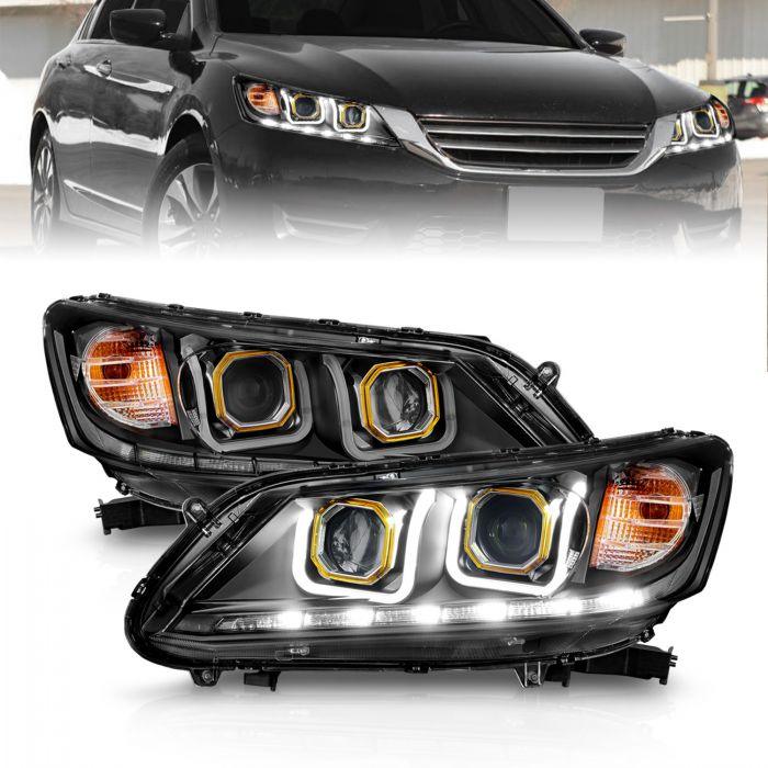 ANZO 2013-2015 Honda Accord 4 Door Projector Headlights w/ U-Bar Black - GUMOTORSPORT