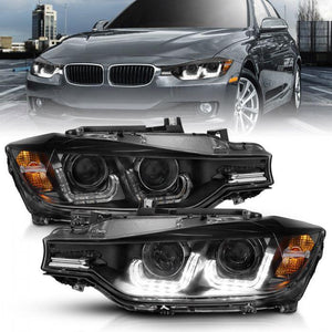 ANZO 2012 - 2015 BMW 3 Series Projector Headlights w/ U-Bar Black - GUMOTORSPORT