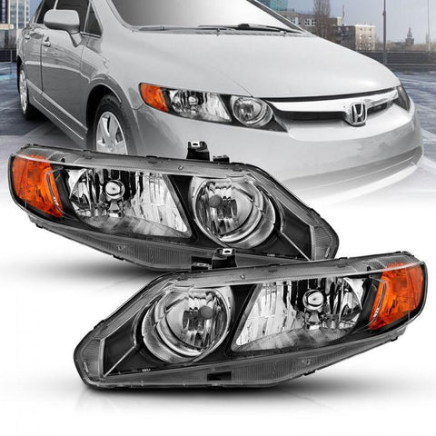 ANZO 2006-2011 Honda Civic 4 Door Crystal Headlight Black Amber (OE Replacement) - GUMOTORSPORT