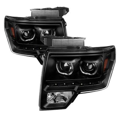 Xtune Ford F150 09-14 Projector Headlights Halogen Model Only LED Halo Black PRO-JH-FF15009-CFB-BK - GUMOTORSPORT