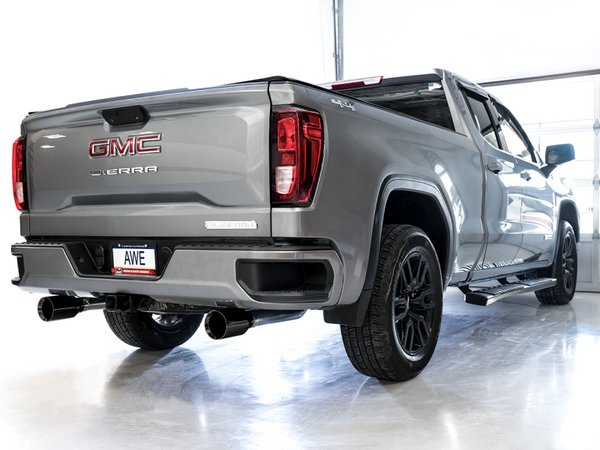 AWE Tuning 4th Gen GM Silverado / Sierra 1500 5.3L 0FG Catback Split Rear Exit (Flat Bumper) - Quad Diamond Tips