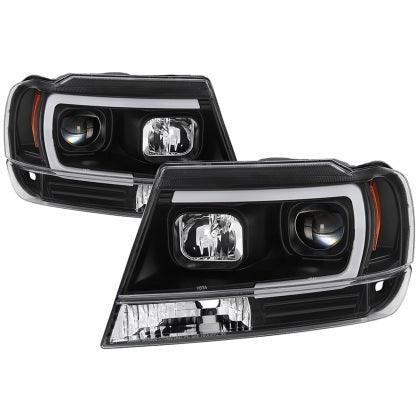 Spyder 99-04 Jeep Grand Cherokee Projector Headlights - Light Bar DRL LED - Black - GUMOTORSPORT