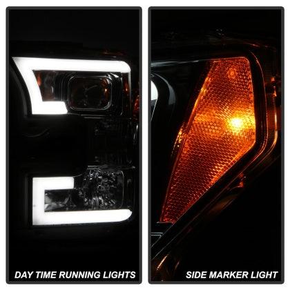 Spyder Ford F150 2015-2017 Projector Headlights - Light Bar DRL LED - Smoke PRO-YD-FF15015-LBDRL-SM - GUMOTORSPORT