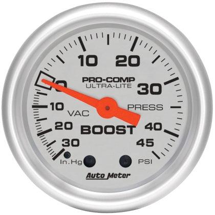 Autometer Ultra-Lite 52mm 30 IN HG/45 PSI Mechanical Boost/Vacuum Gauge - GUMOTORSPORT