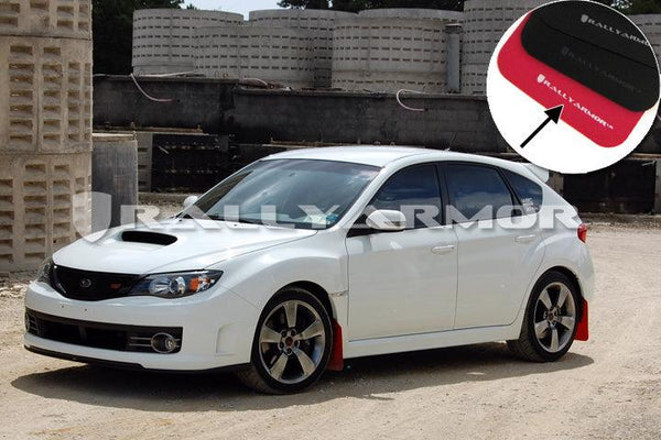 Rally Armor 2008 - 2014 Subaru STI (Hatch Only) / 2011 - 2014 WRX (Hatch Only) Red UR Mud Flap w/ White Logo - GUMOTORSPORT