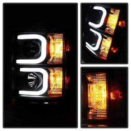 Spyder Chevy Silverado 1500 14-16 Projector Headlights Light Bar DRL Blk PRO-YD-CS14-LBDRL-BK - GUMOTORSPORT