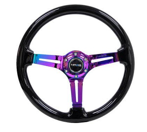 NRG RST-018BK-MC: 350mm Classic Black Wood Grain Wheel (3" Deep) Neochrome - GUMOTORSPORT