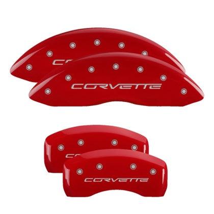 MGP 4 Caliper Covers Engraved Front & Rear C6/Corvette Red finish silver ch - GUMOTORSPORT