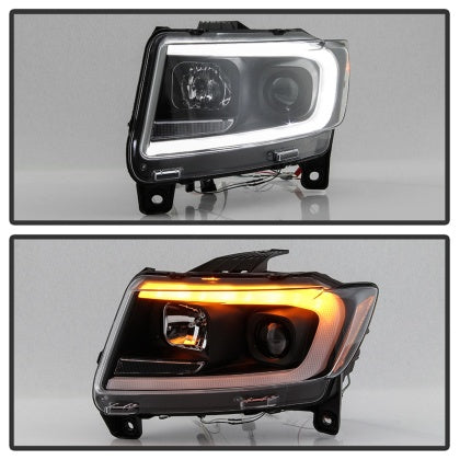 Spyder 2011 - 2013 Jeep Grand Cherokee - Light Bar Proj Headlights - Halo Model - Blk - PRO-YD-JGC11-LB-BK